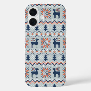 Coque Pour iPhone 16 Motif de rennes de Noël bleu brun