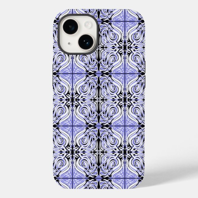 Coques Case-Mate iPhone Motif de répétition Abstrait blanc violet (Verso)
