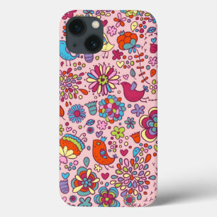 iPhone 13 Case Motif de ressort avec les fleurs colorées