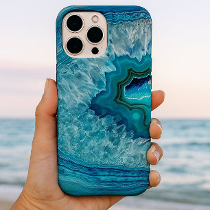 Coques iPhone 16 Pro Max Motif de roche géode turquoise bleu sarcelle tenda