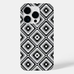 Coque Pour iPhone 14 Pro Motif de symboles BW+gris Aztec stylisé