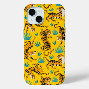 Coque Pour iPhone 15 Motif de tigre d'or asiatique