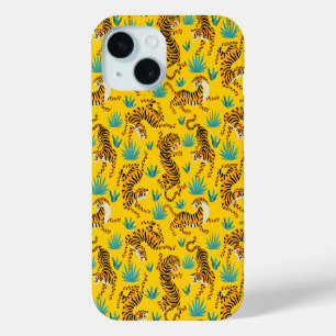 Coque Pour iPhone 15 Motif de tigre d'or asiatique