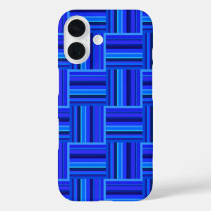 Coque Pour iPhone 16 Motif de tissage à bandes bleues