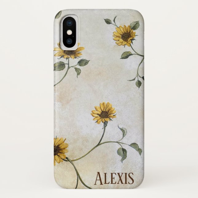 Coques Case-Mate iPhone motif de tournesol à l'ancienne (Dos)