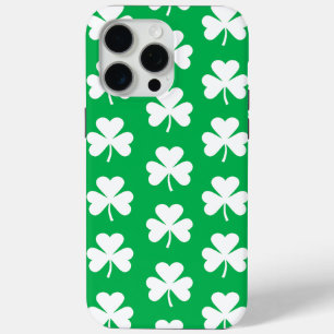 Coque iPhone 15 Pro Max Motif de trèfle vert et blanc