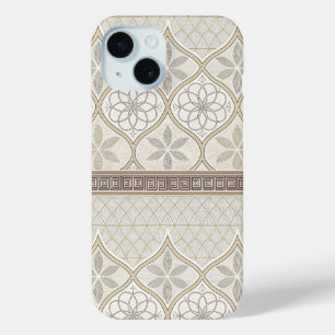 Coque Pour iPhone 15 Motif de tuiles florales géométriques (2)