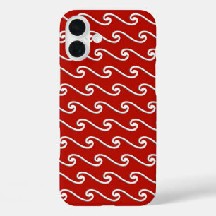 Coques iPhone 16 Plus Motif de vague chinois - blanc sur fond rouge fonc