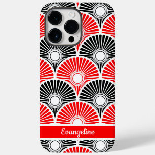Coque Pour Pour iPhone 14 Pro Max Motif de vague en demi-cercle chinois rouge et noi