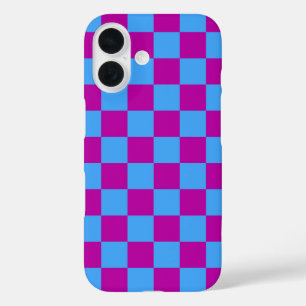 Coque Pour iPhone 16 Motif de vérification À damiers bleu violet