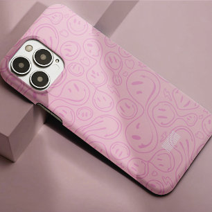 Coque Pour Pour iPhone 14 Pro Max Motif de visage souriant rétro groovy rose pastel