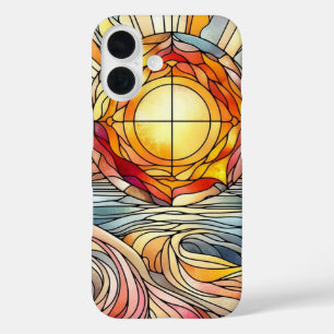 Coque Pour iPhone 16 Motif de vitrail Coucher de soleil sur l'océan