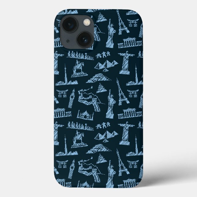 Coques Case-Mate iPhone Motif De Voyage En Motif Blues (Verso)