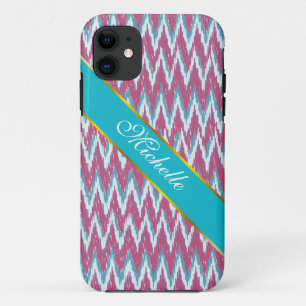 Coque iPhone 11 Motif de zigzag d'iKat de canneberge et de Teal