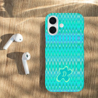 Motif de zigzag moderne - monogramme turquoise
