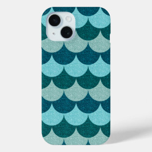 Coque Pour iPhone 15 Motif d'écailles de sirène pailletées bleues