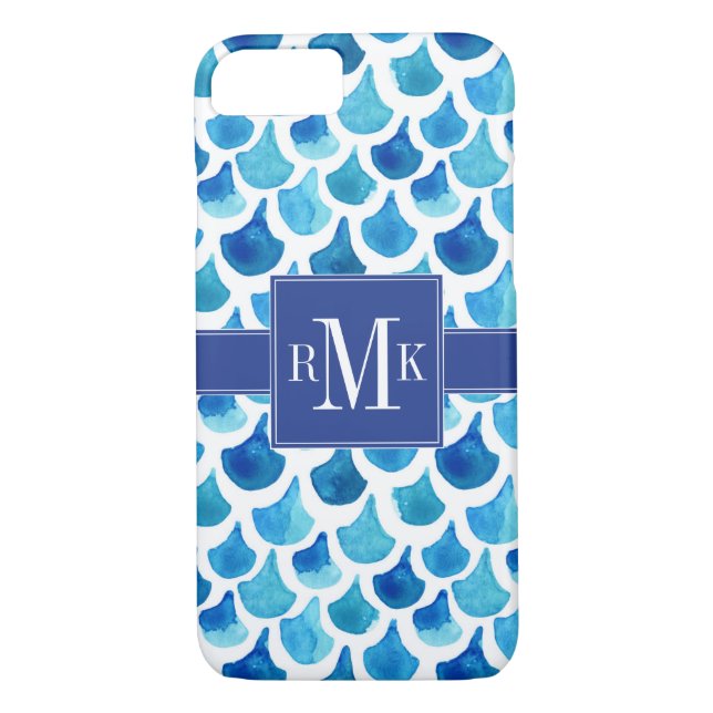 Coques Case-Mate iPhone Motif d'échelle d'aquarelle bleue (Dos)