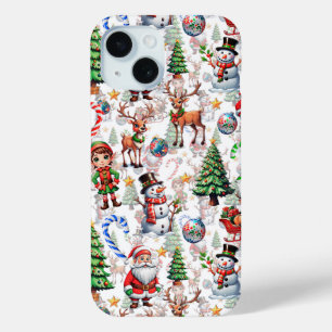 Coque Pour iPhone 15 Motif décoratif de Noël sur fond blanc