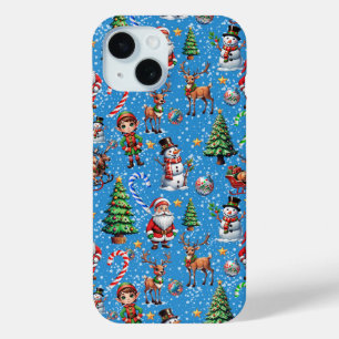Coque Pour iPhone 15 Motif décoratif de Noël sur fond bleu