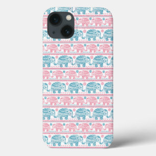 iPhone 13 Case Motif D'Éléphant D'Origine Rose Et Turquoise