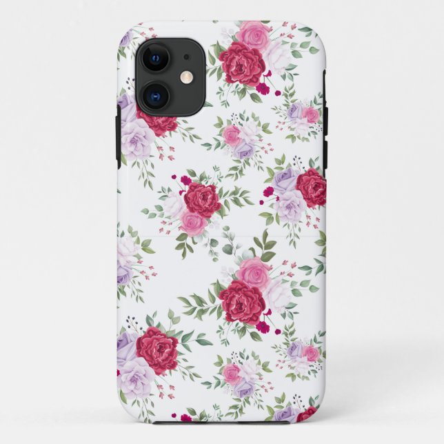 Coques Case-Mate iPhone Motif design aux fleurs rose et rouge (Dos)