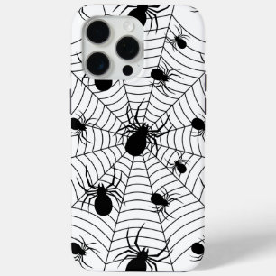 Coque iPhone 15 Pro Max Motif d'Halloween Black White araignées