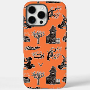 Coques iPhone 16 Pro Max Motif d'Halloween Vintage orange et noir