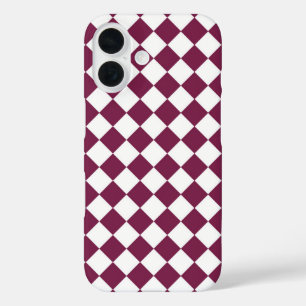 Coque Pour iPhone 16 Motif diamant à carreaux blanc et burgundy