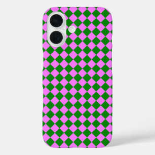 Coque Pour iPhone 16 Motif diamant à carreaux rose vert
