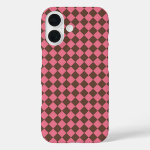 Coque Pour iPhone 16 Motif diamant de Checker Brown rose