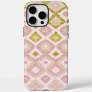 Coques iPhone 16 Pro Max Motif diamant géométrique en rose et vert olive