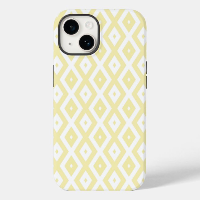 Coques Case-Mate iPhone Motif diamant jaune pâle et blanc (Verso)
