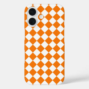 Coque Pour iPhone 16 Motif diamant Orange White Checker