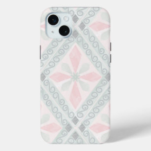 Coque iPhone 15 Mini Motif diamant pastel vert et rose