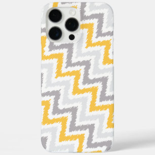 iPhone 16 Pro Max Case Motif d'Ikat de la diagonale grise et jaune