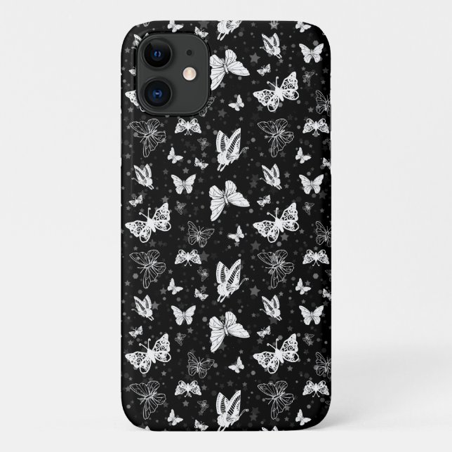 Coques Case-Mate iPhone Motif d'illustration noir blanc papillon (Dos)