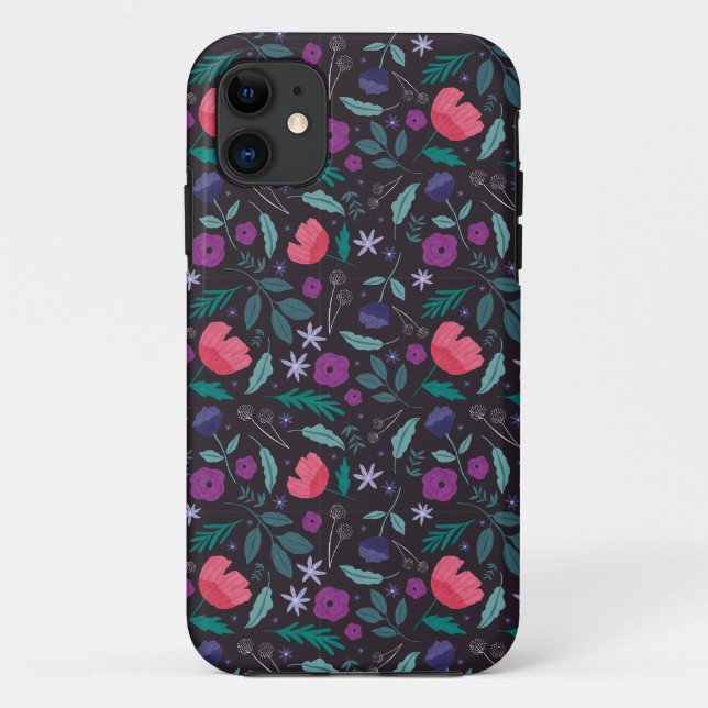 Coques Case-Mate iPhone Motif d'illustrations florales rose et violet (Dos)