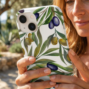 Coque Pour iPhone 14 Motif d'olive de campagne française à l'aquarelle 