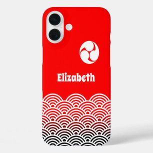 Coques iPhone 16 Plus Motif d'onde classique rouge japonais avec votre n