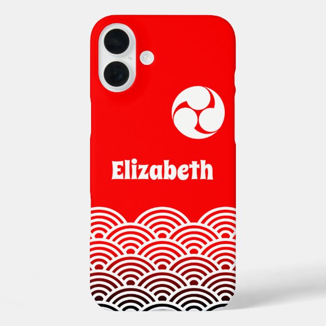 Coques Case-Mate iPhone Motif d'onde classique rouge japonais avec votre n (Verso)