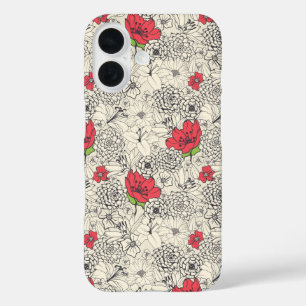 Coque Pour iPhone 16 Motif du jardin de fleurs de pavot