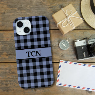 Coque Pour iPhone 15 Motif écossais noir et bleu, écossais buffalo