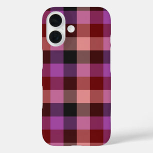 Coque Pour iPhone 16 Motif élégant à carreaux rouge cramoisi et prune s