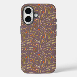 Coque Pour iPhone 16 Motif élégant de feuille à l'aquarelle Fond viole