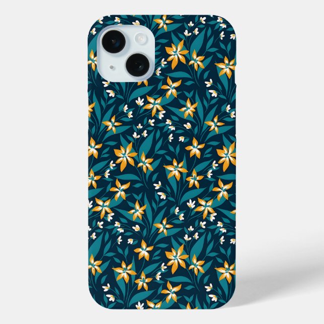 Coques Case-Mate iPhone Motif élégant de fleurs jaunes sur fond de feuille (Verso)