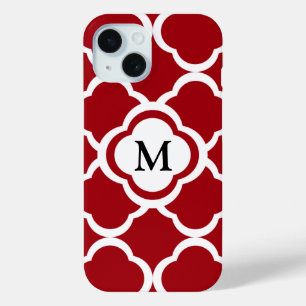 Coque Pour iPhone 15 Motif élégant de monogramme bordeaux