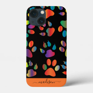 Case-Mate iPhone Case Motif Empreinte de Patte Arc-en-Ciel Nom Personnal
