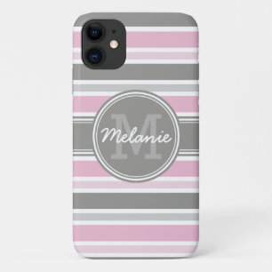 Case-Mate iPhone Case Motif en bande rose et gris monogramme