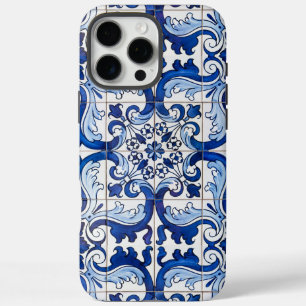 Coques iPhone 16 Pro Max Motif en carreaux vernis bleu portugais Azulejo