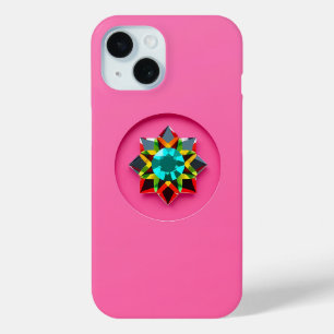 Coque Pour iPhone 15 Motif en cristal multicolore sur rose